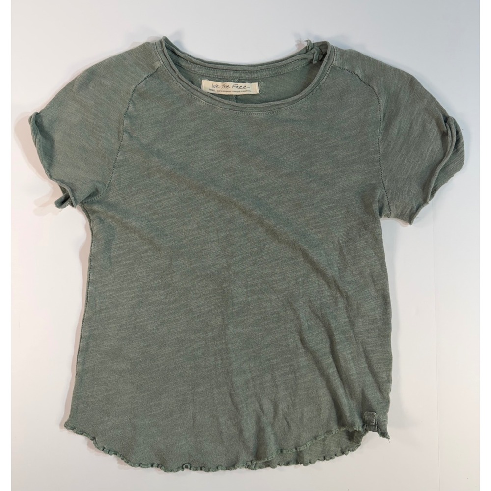 Free People We The Free Sage Green Slub Knit Lettuce Edge Tee Shirt Small